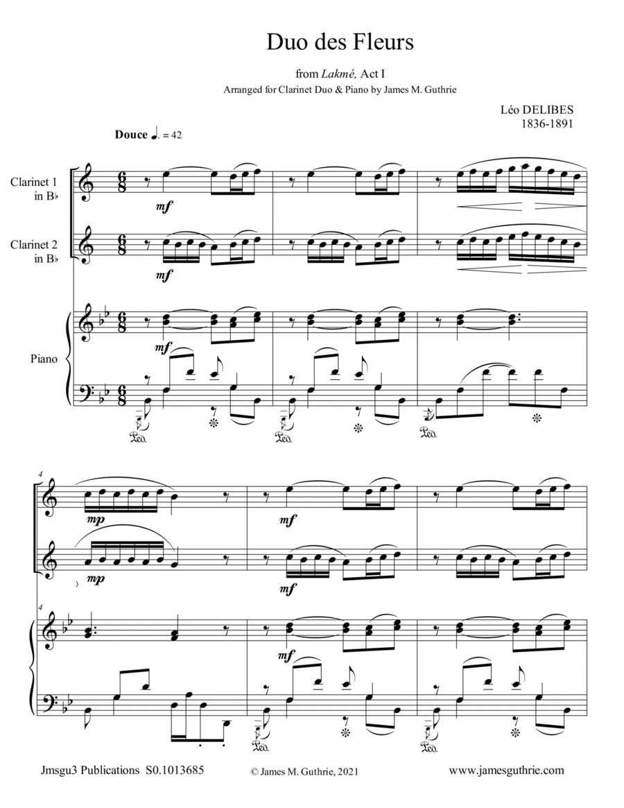 Delibes: Duo des Fleurs for Clarinet Duo & Piano (arr. James M. Guthrie)