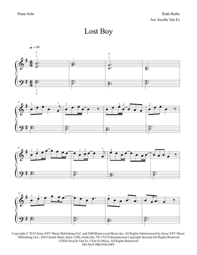 Lost Boy (arr. Jocelin Van Es, J Van Es Music)