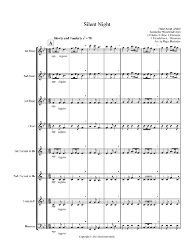 Silent Night (Bb) (Woodwind Octet - 3 Flute, 1 Oboe, 2 Clar, 1 Hrn, 1 Bassoon) (arr. Regis Bookshar)