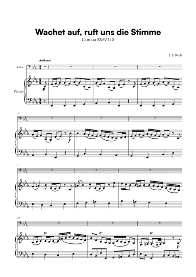 Wachet auf, ruft uns die Stimme (for Tuba and Piano) (arr. Cadenza Editions)