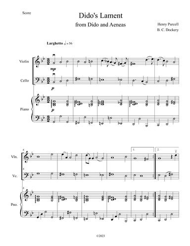 Dido's Lament (Violin and Cello Duet with Piano Accompaniment) (arr. B. C. Dockery)