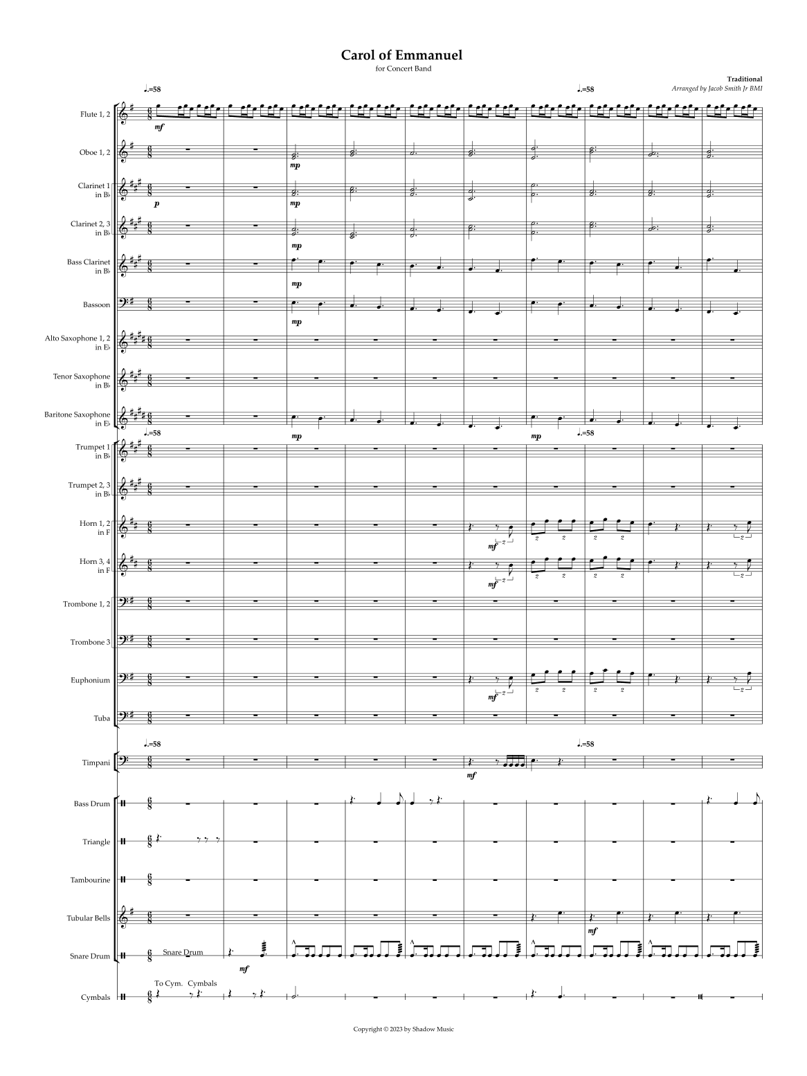 Carol of Emmanuel for Concert Band (arr. Jacob Smith Jr)