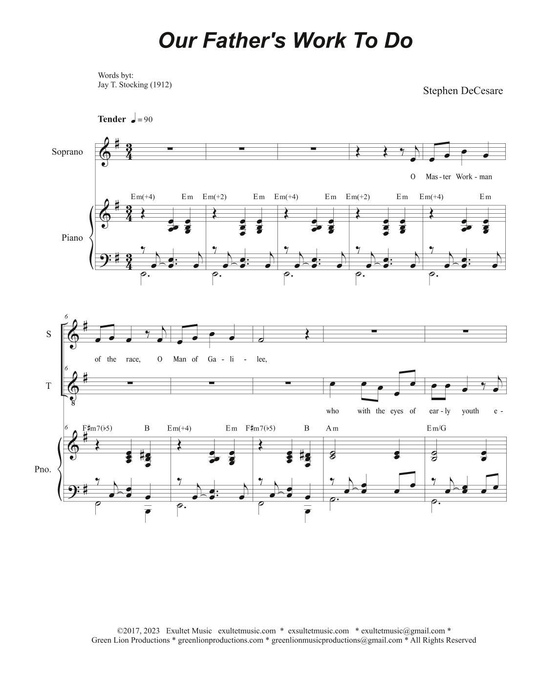 Our Father's Work To Do (Duet for Soprano and Tenor solo)