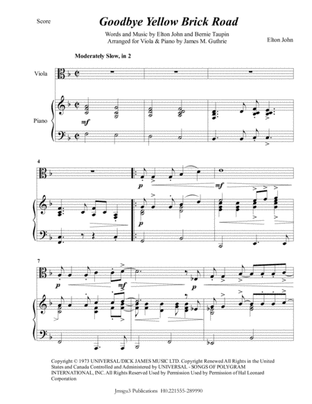 Goodbye Yellow Brick Road (arr. James M. Guthrie, ASCAP)