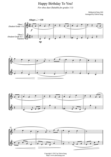 Happy Birthday To You! (for oboe duet, suitable for grades 1-5) (arr. Edwin Sung)