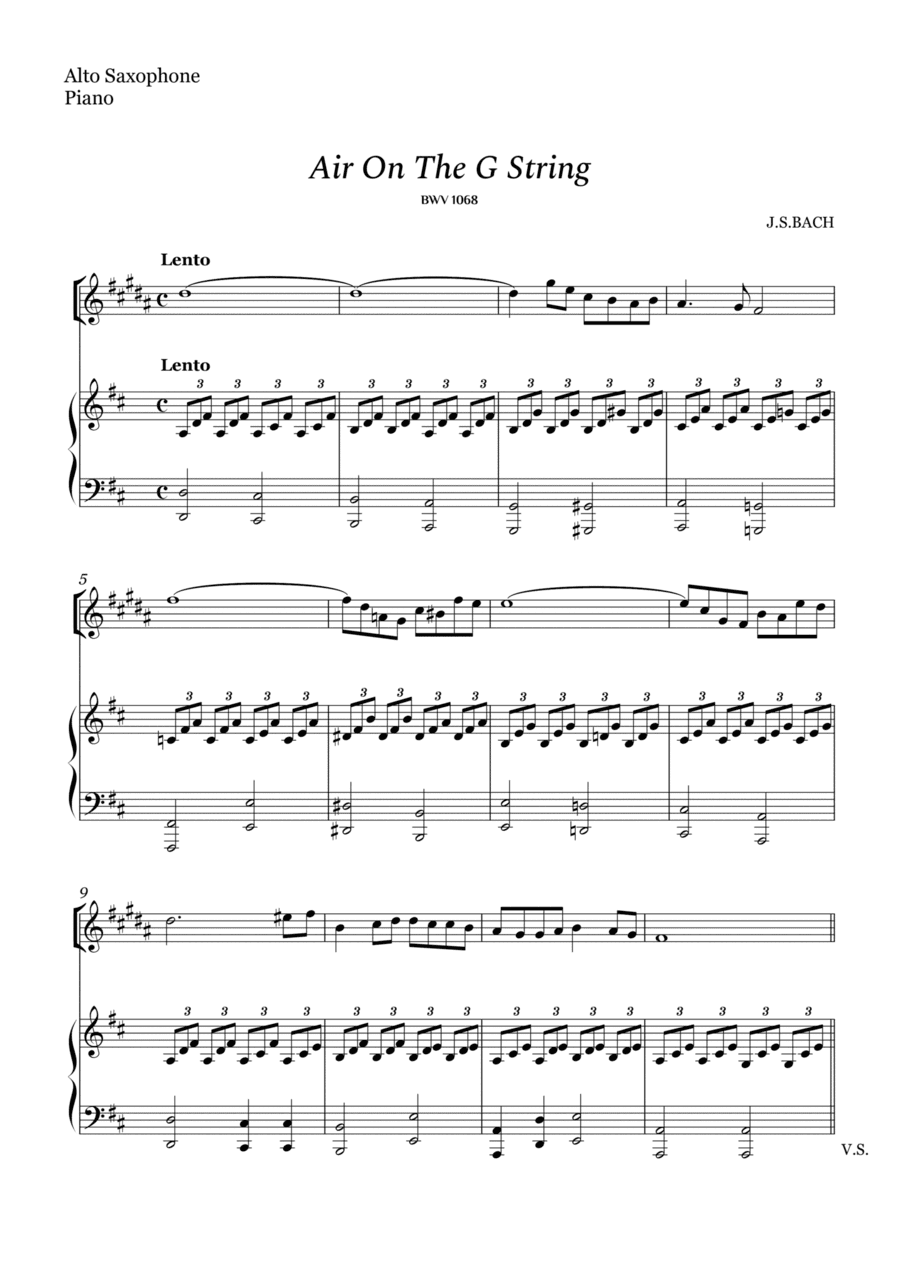 Bach - Air on The G String for Alto Sax and Piano (Easy Arrangement) (arr. Cássio Silva Chaves)