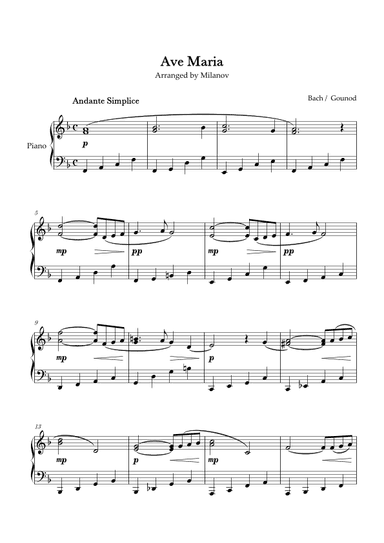 Ave Maria Bach Gounod in F Intermediate Piano (arr. Milanov)