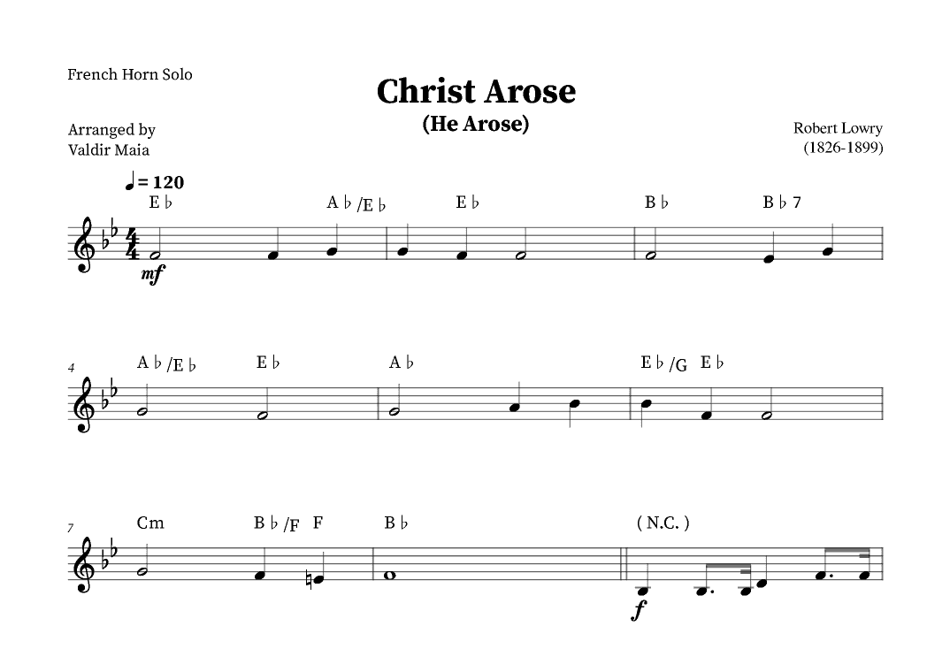 Christ Arose (He Arose) -  French Horn Solo (with chords) (arr. Valdir Maia)