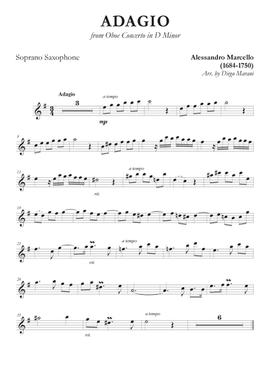 Marcello's Adagio for Soprano Saxophone and Piano (arr. Diego Marani)