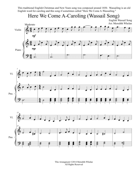 Christmas Duets for Violin & Piano:  Here We Come A-Caroling (Wassail Song) (arr. Meredith Whelan)