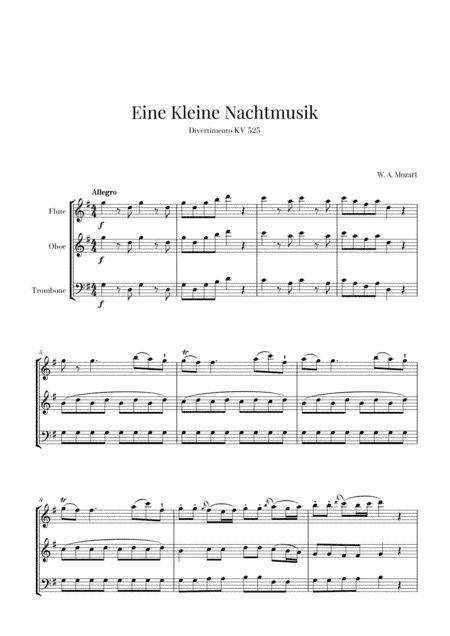 Eine Kleine Nachtmusik for Flute, Oboe and Trombone (arr. Cadenza Editions)