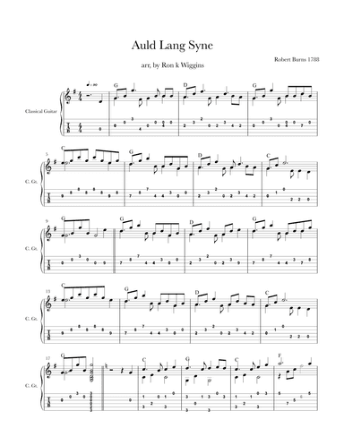 Auld Lang Syne - Classical Guitar (arr. Ron k Wiggins)