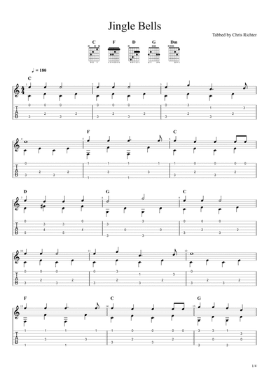 Jingle Bells (Solo Fingerstyle Guitar Tab) (arr. Chris Richter)