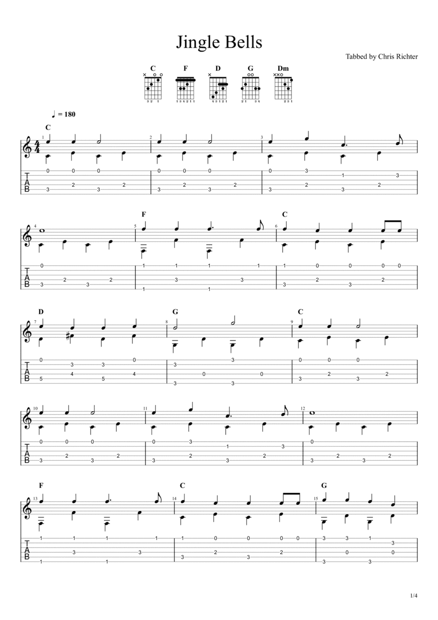 Jingle Bells (Solo Fingerstyle Guitar Tab) (arr. Chris Richter)