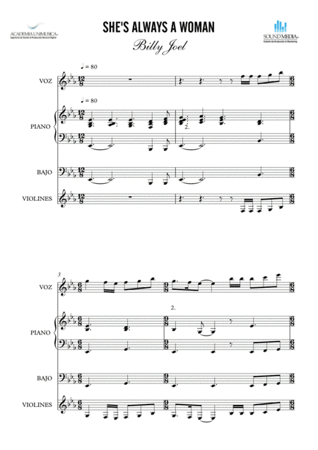 She's Always A Woman - Score Only (arr. Billy Joel)
