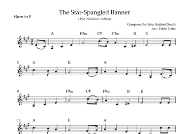 The Star Spangled Banner (USA National Anthem) for Horn in F Solo with Chords (D Major) (arr. Fabio Britto)