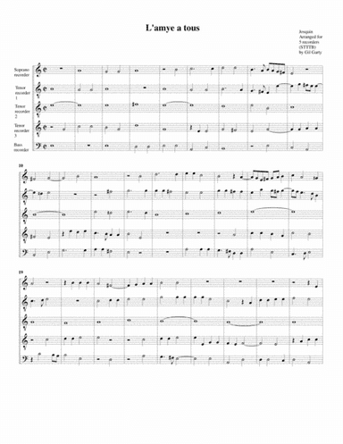 L'amye a tous (arrangement for 5 recorders) (arr. Gil Garty)