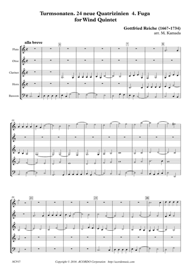 Turmsonaten. 24 neue Quatrizinien 4. Fuga for Wind Quintet (arr. Mikio Kamada)