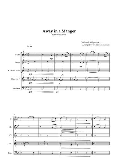 Away in a Manger for Wind Quintet and Piano (arr. JPS Edições Musicais)