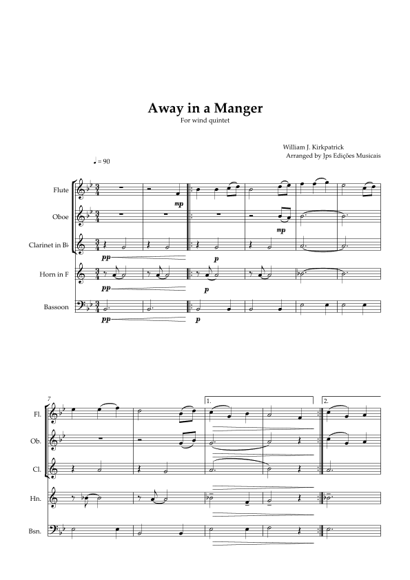Away in a Manger for Wind Quintet and Piano (arr. JPS Edições Musicais)