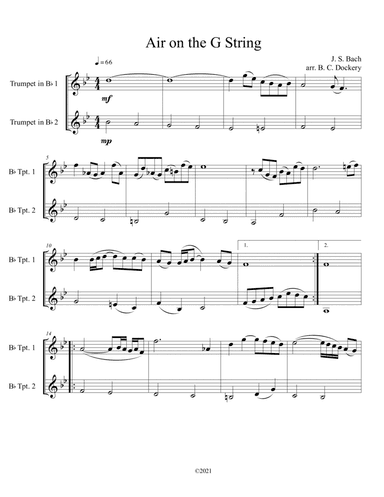 Air on the G String for Trumpet Duet (arr. B. C. Dockery)