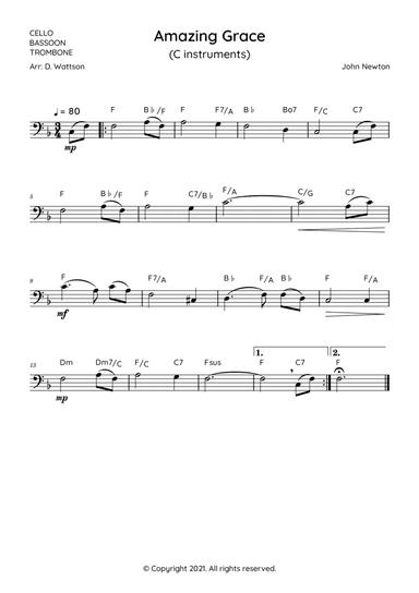 Amazing Grace Cello (arr. Douglas Wattson)