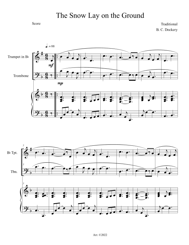 The Snow Lay on the Ground (Trumpet and Trombone Duet with Piano Accompaniment) (arr. B. C. Dockery)