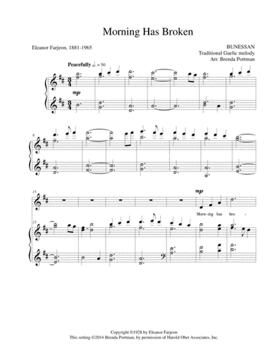 Morning Has Broken (BUNESSAN), High Voice (arr. Brenda Portman)
