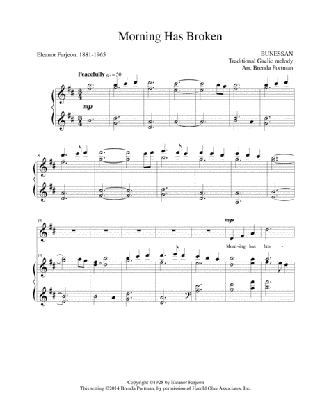 Morning Has Broken (BUNESSAN), High Voice (arr. Brenda Portman)
