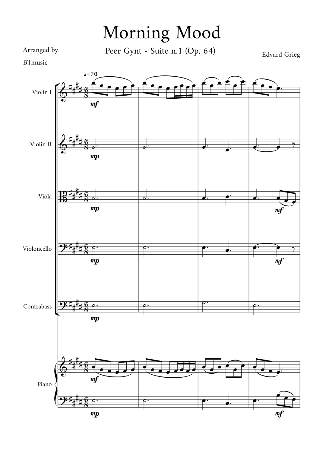 Morning Mood (Peer Gynt Suite N.1, Op 46) (arr. BTmusic)