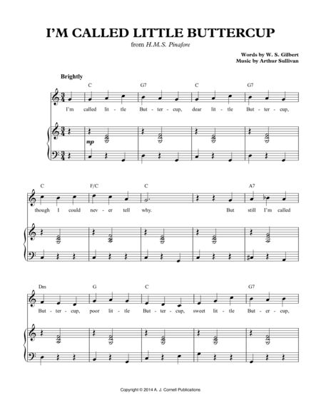 I'm Called Little Buttercup (arr. W. G. McNaught)