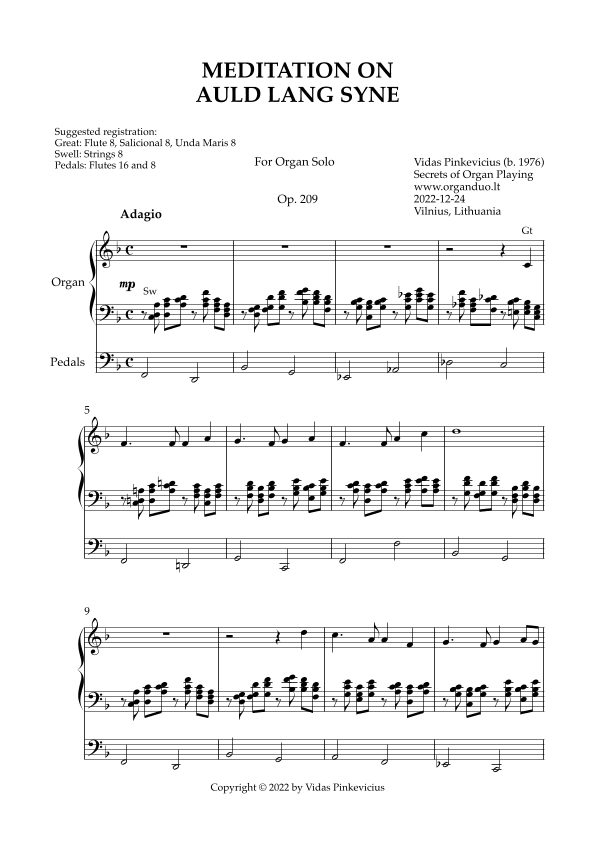 Meditation on Auld Lang Syne, Op. 209 (Organ Solo) by Vidas Pinkevicius