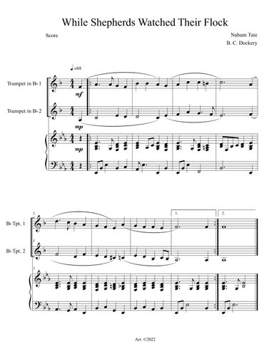 While Shepherds Watched Their Flock (Trumpet Duet with Piano Accompaniment) (arr. B. C. Dockery)
