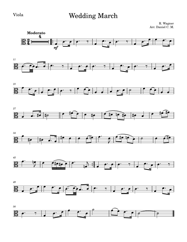 Wedding March by Wagner for viola and piano (easy) (arr. Daniel C. M.)