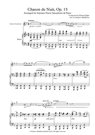Chanson de nuit Op. 15 arranged for Soprano Saxophone and  Piano (arr. Andrew Middleton)