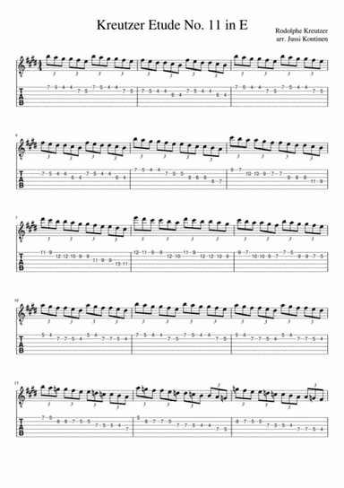 Kreutzer Etude No. 11 in E for guitar (arr. Jussi Kontinen)