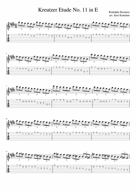 Kreutzer Etude No. 11 in E for guitar (arr. Jussi Kontinen)