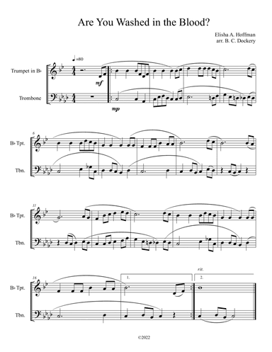 Are You Washed in the Blood? (Trumpet and Trombone Duet) (arr. B. C. Dockery)