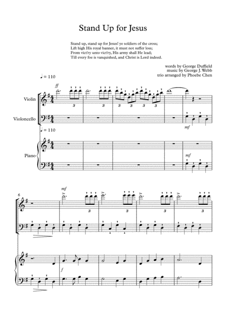 Stand up for Jesus ( trio for violin, cello and piano ) (arr. Phoebe Chen)