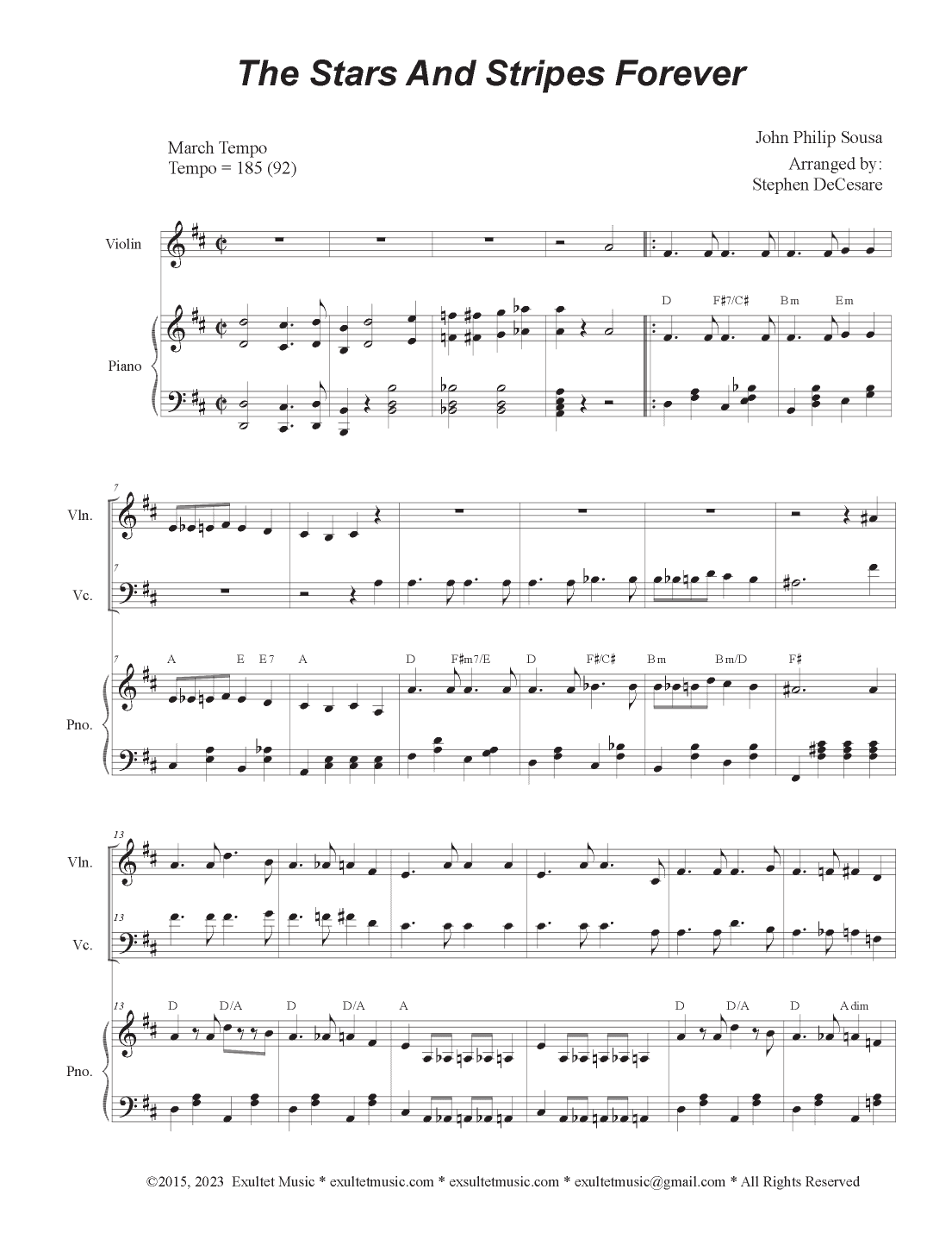 The Stars and Stripes Forever (Duet for Violin and Cello) (arr. Stephen DeCesare)