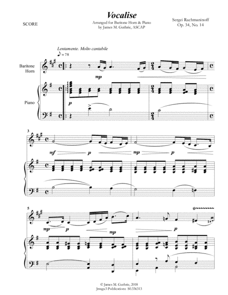 Rachmaninoff: Vocalise for Baritone Horn & Piano (arr. James M. Guthrie, ASCAP)