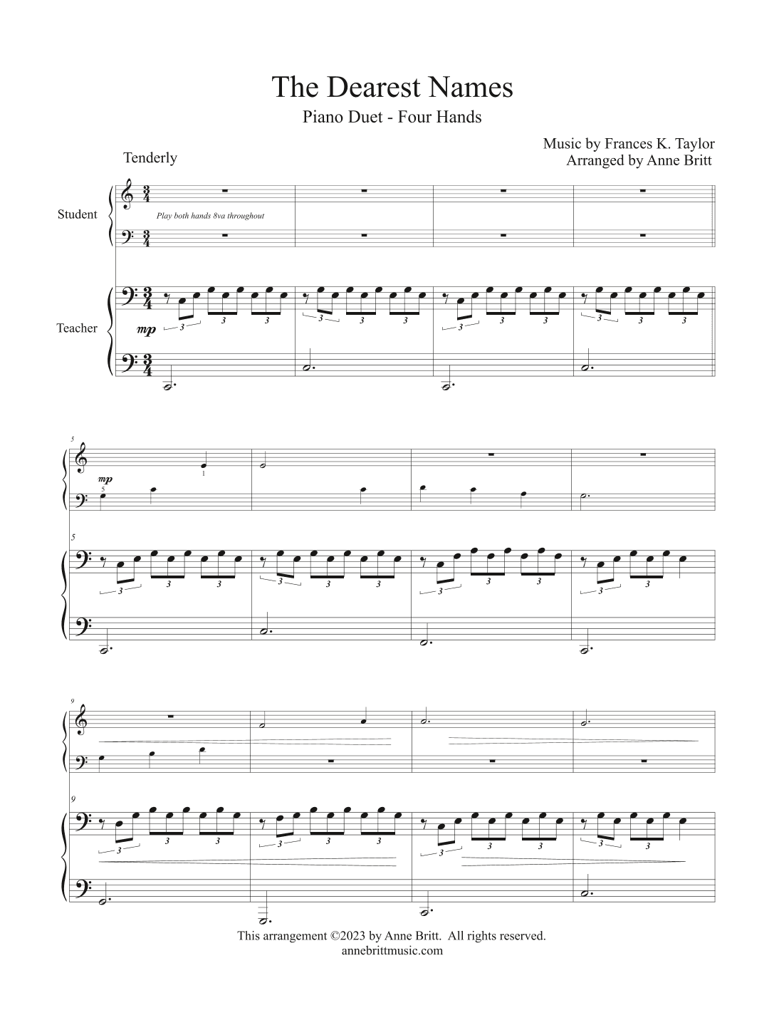 The Dearest Names (elementary student/teacher piano duet) (arr. Anne Britt)