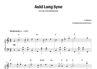 Auld Lang Syne (easy-intermediate piano – C major) (arr. Bernardo Pereira)