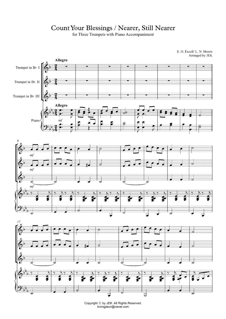 HYMN FOR TRUMPET TRIO - Count Your Blessings, Nearer Still Nearer (arr. JEK)