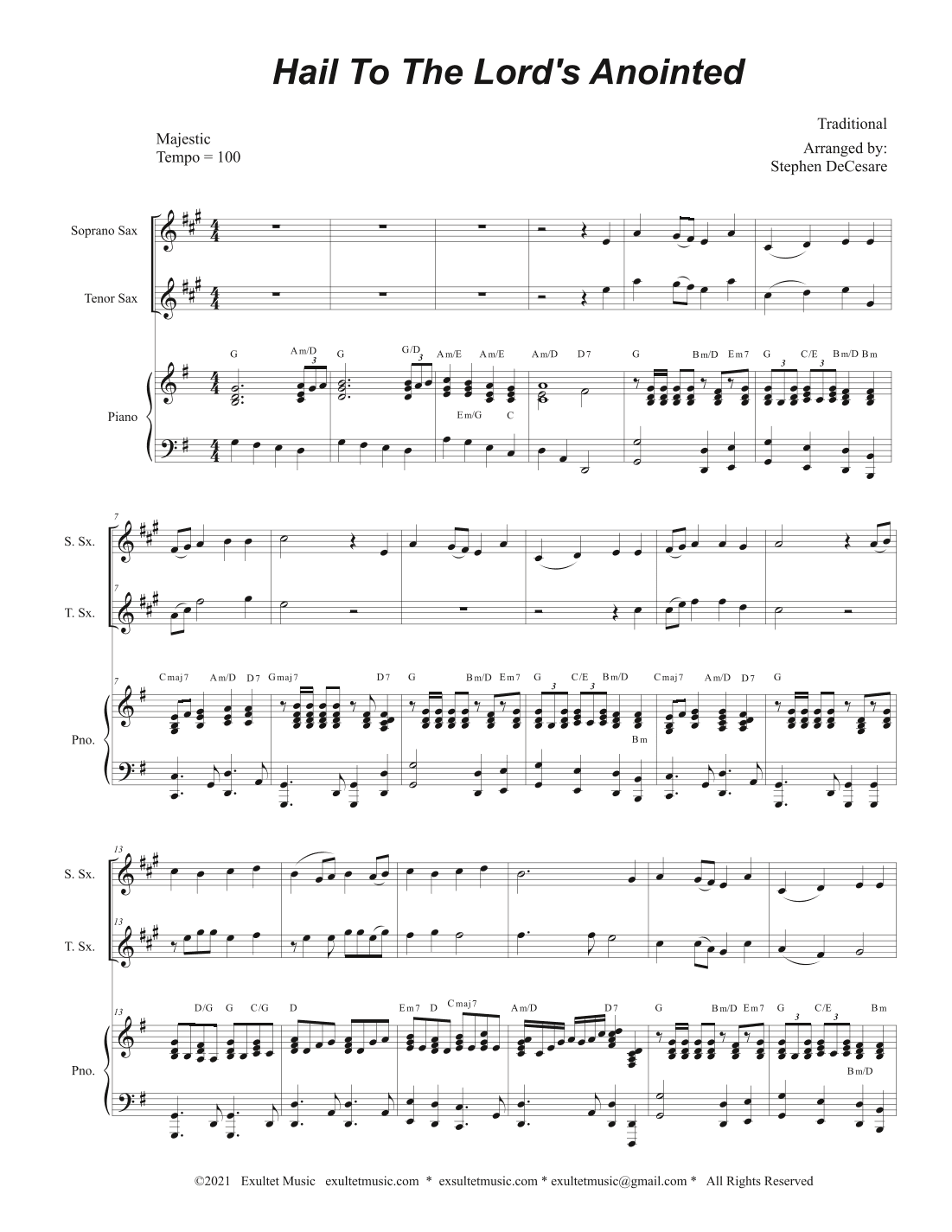 Hail To The Lord's Anointed (Duet for Soprano and Tenor Saxophone) - Piano accompaniment) (arr. Stephen DeCesare)