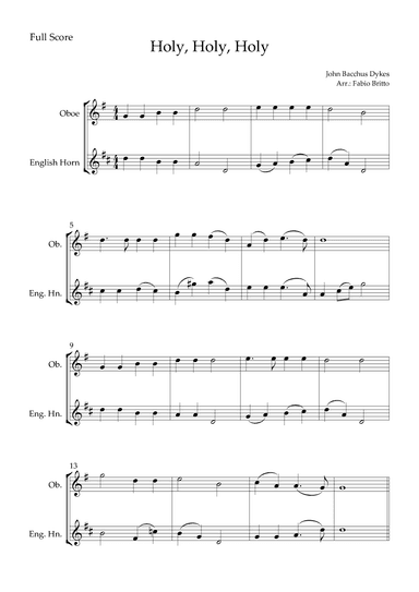 Holy, Holy, Holy (Traditional Christian Song) for Oboe & English Horn Duo (arr. Fabio Britto)