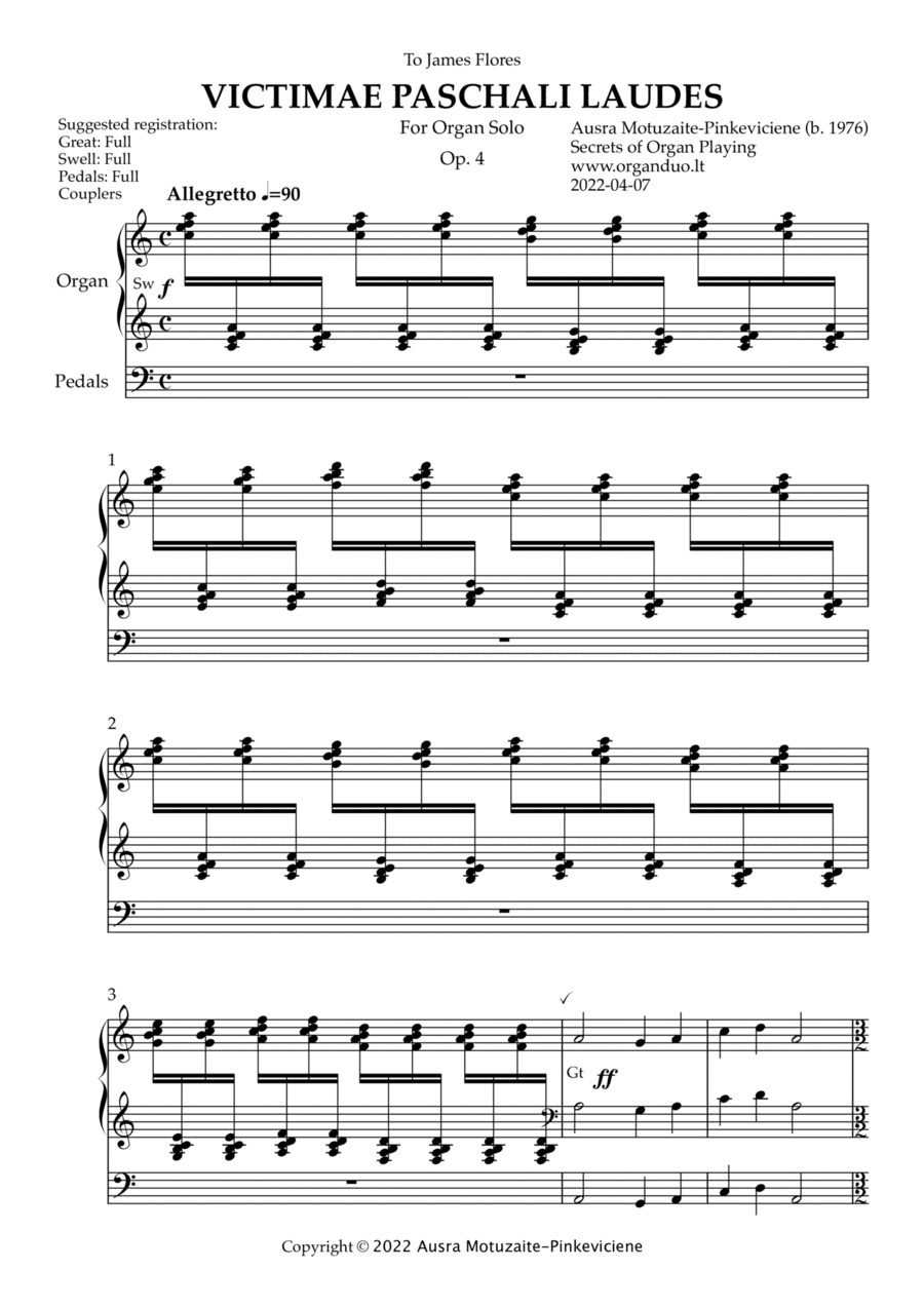 Victimae Paschali Laudes, Op. 4 (Organ Solo) by Ausra Motuzaite-Pinkeviciene (2022)