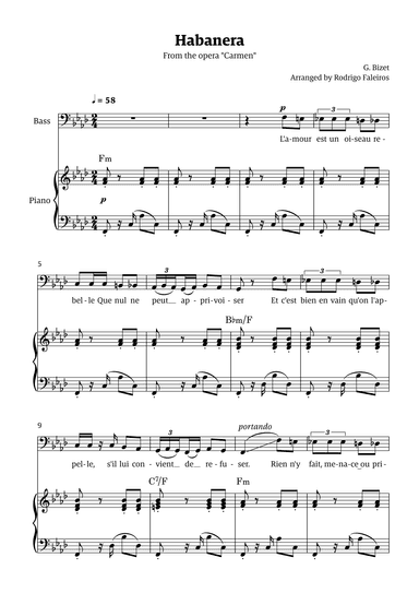 Habanera (for bass - F minor/major) (arr. Rodrigo Faleiros)