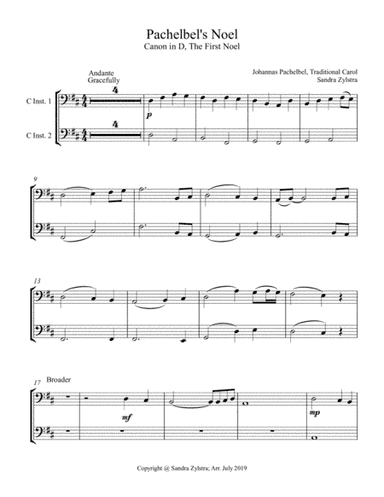 Pachelbel's Noel (bass C instrument duet, parts only) (arr. Sandra Zylstra)