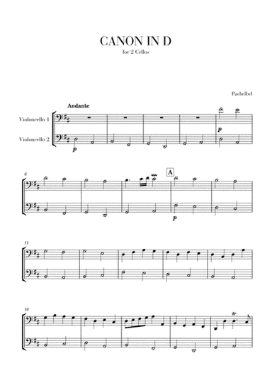 Canon in D for 2 Cellos (arr. Cadenza Editions)